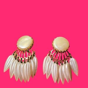 Vintage Clip-On Pearlized White Leaf Dangle Drop Earrings